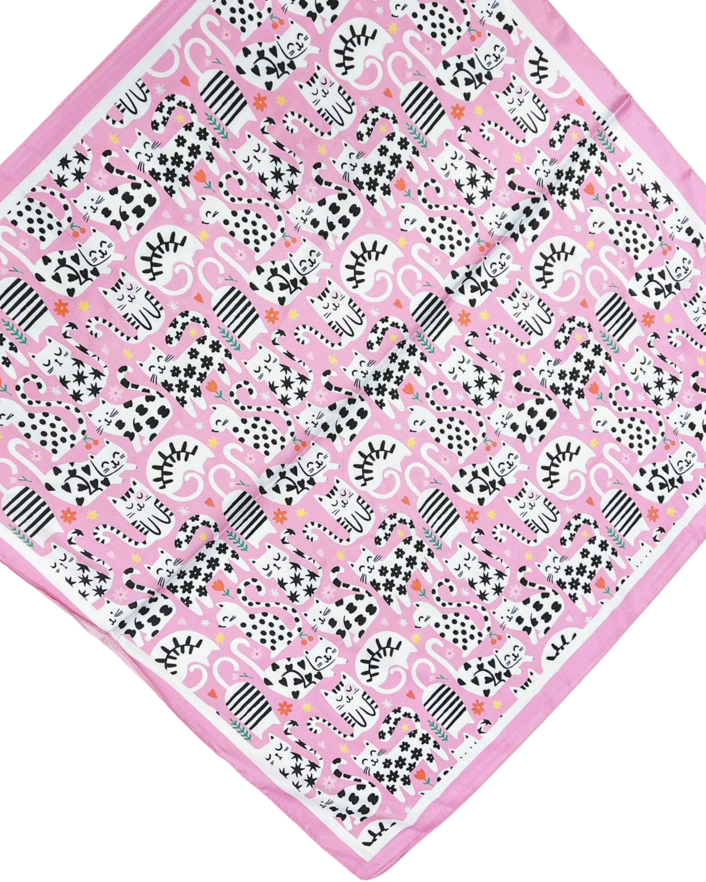 Cats square mini sjaal silky - Pink