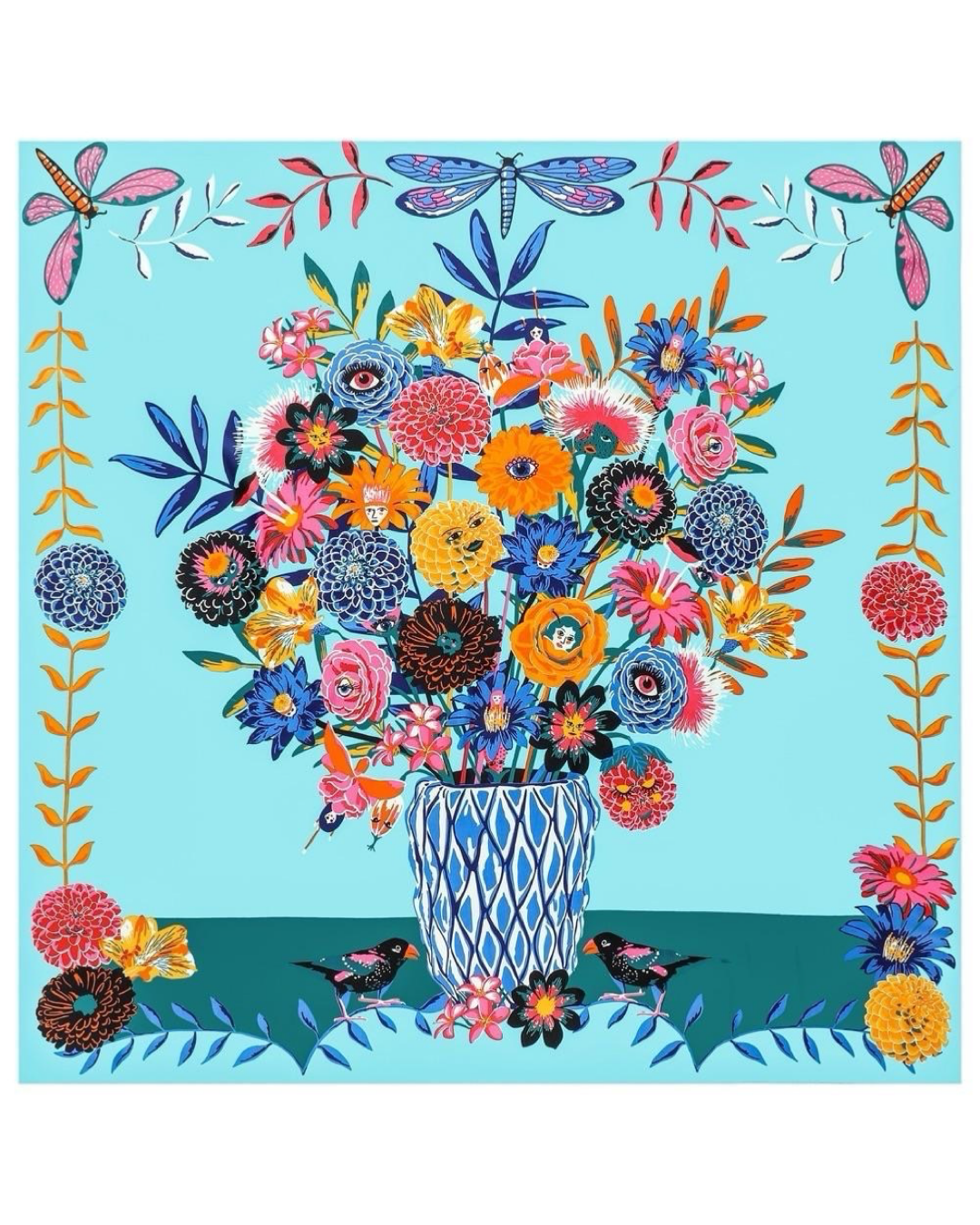 Eye square sjaal silky - Blue