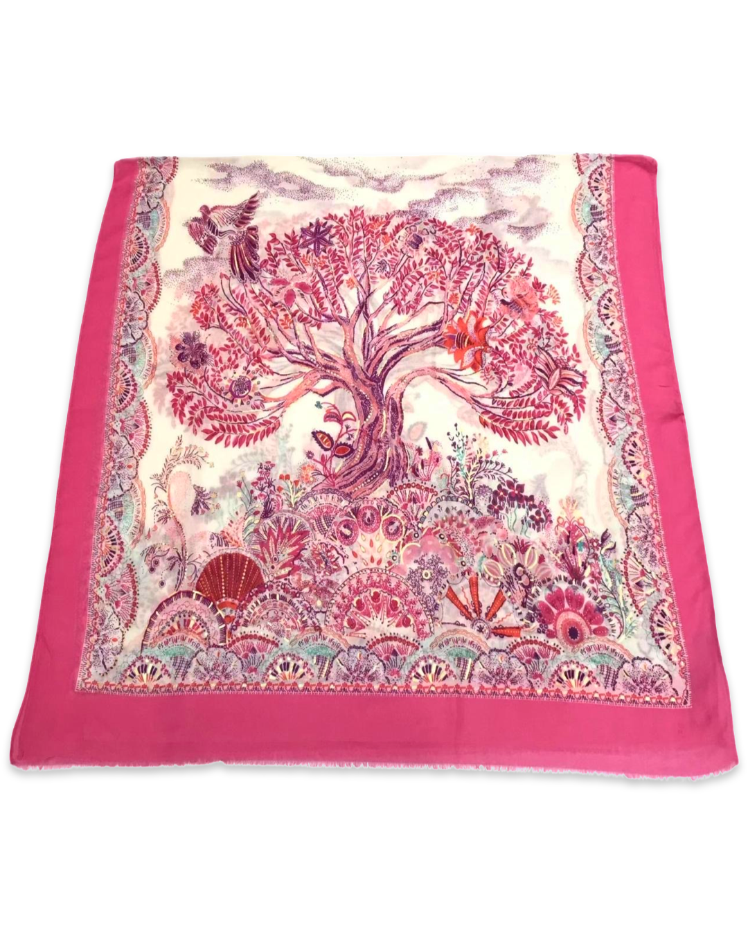 Tree of life sjaal met katoen - Fuchsia