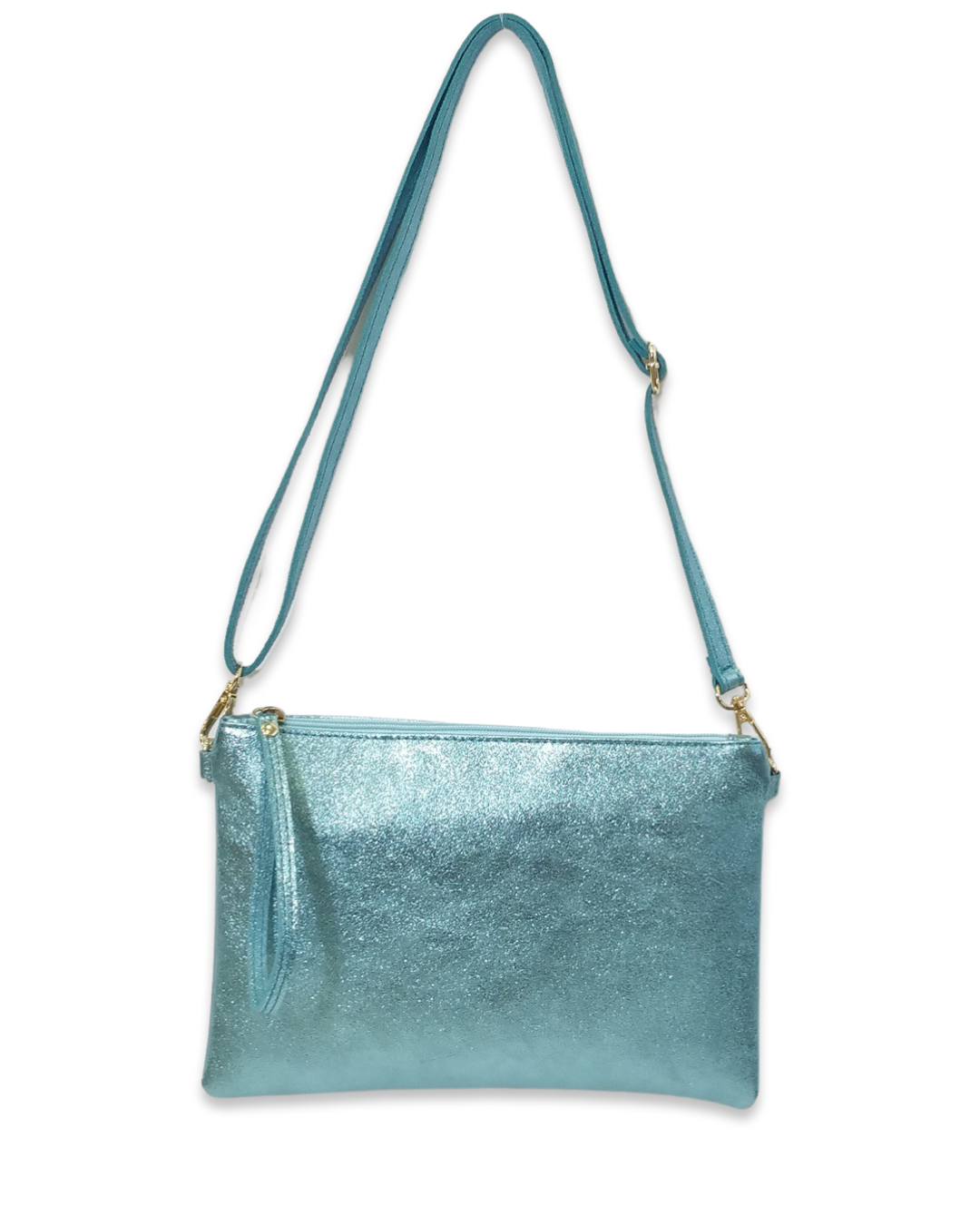 Metallic crossbody tas leer