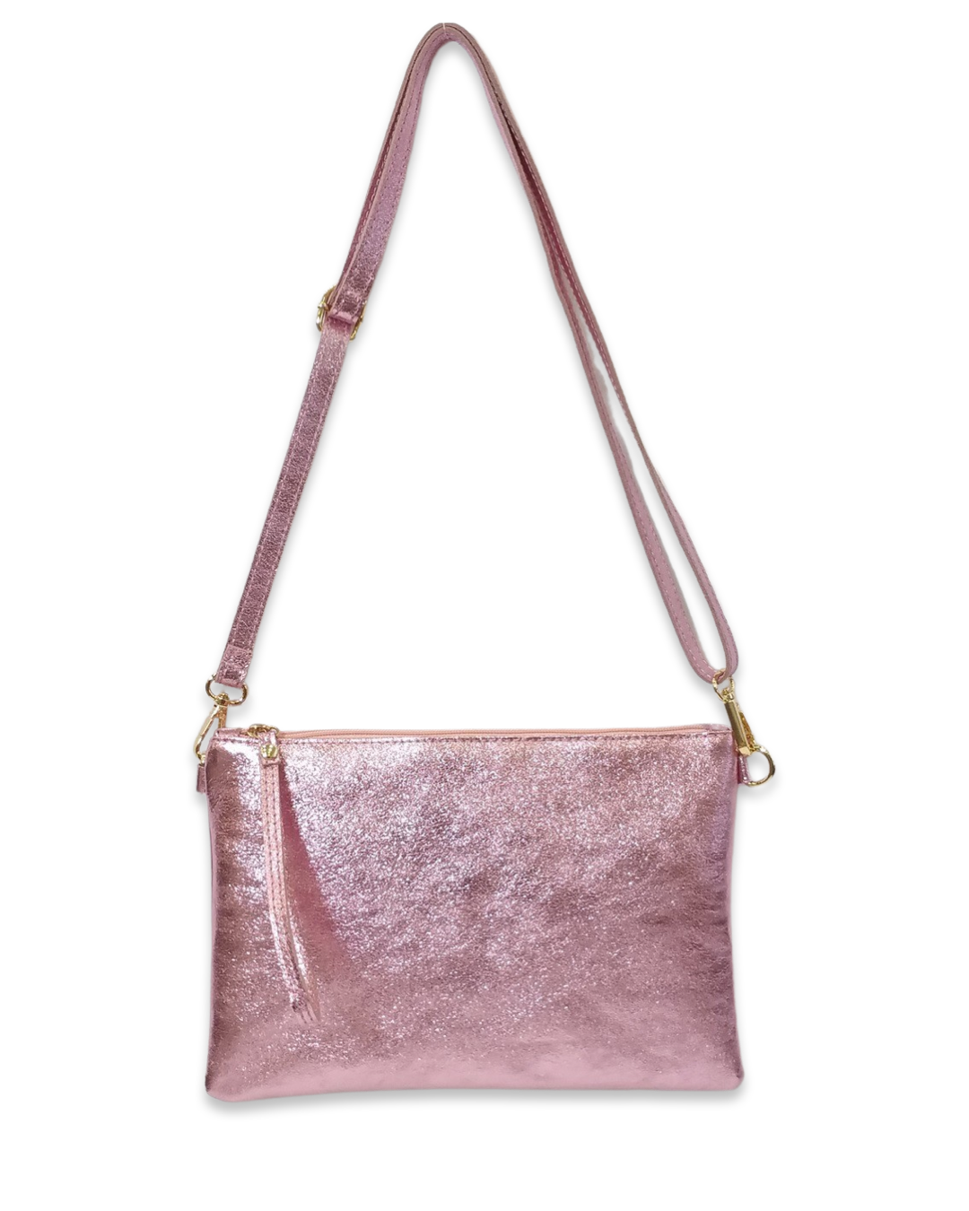 Metallic crossbody tas leer
