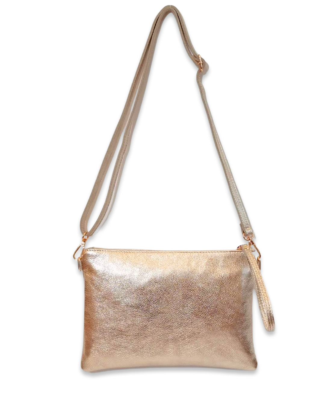 Metallic crossbody tas leer