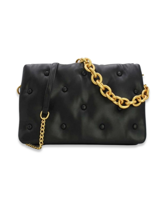 Quilted button tas met draagketting