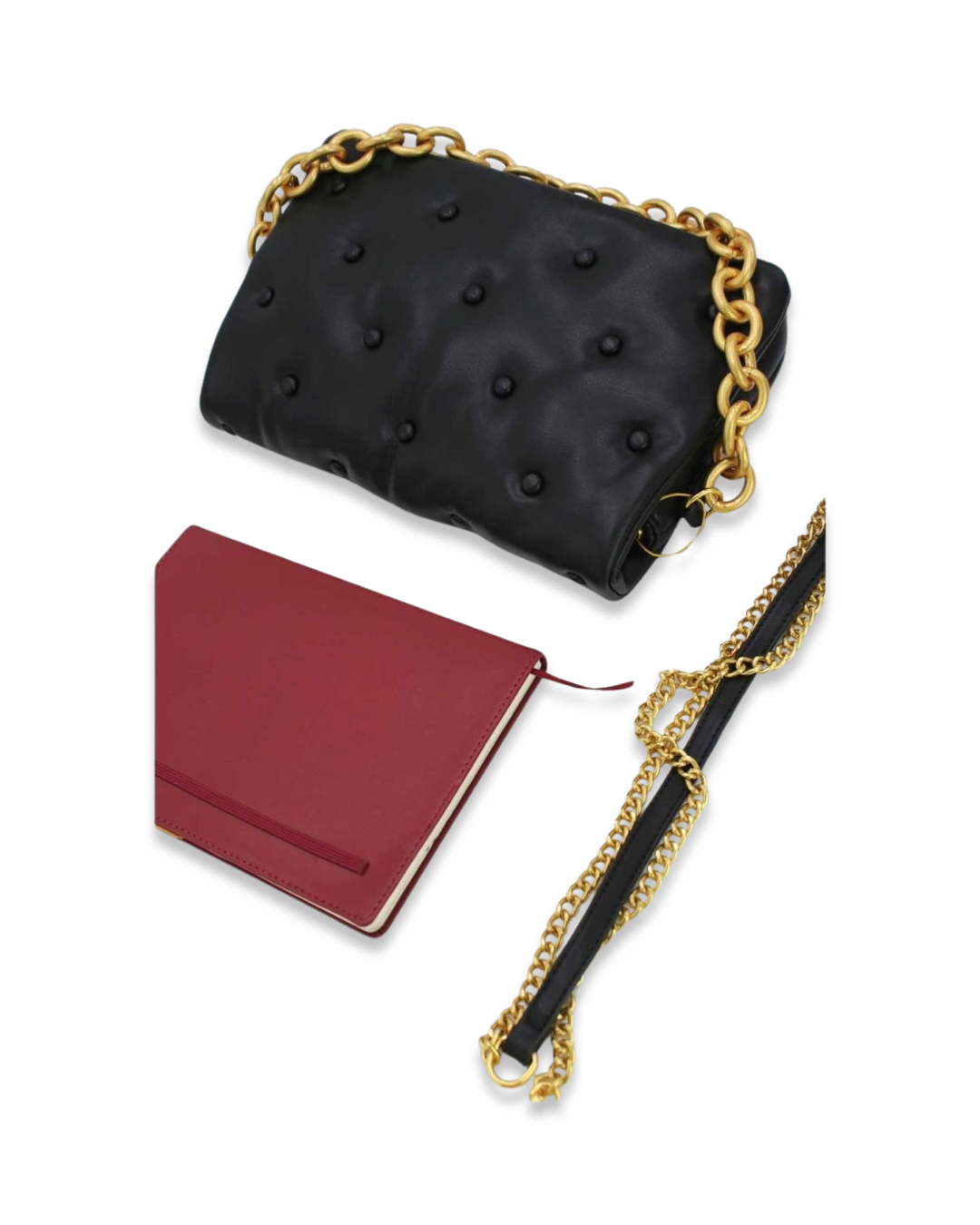 Quilted button tas met draagketting