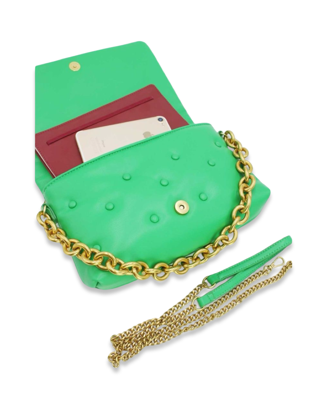 Neon quilted button tas met draagketting