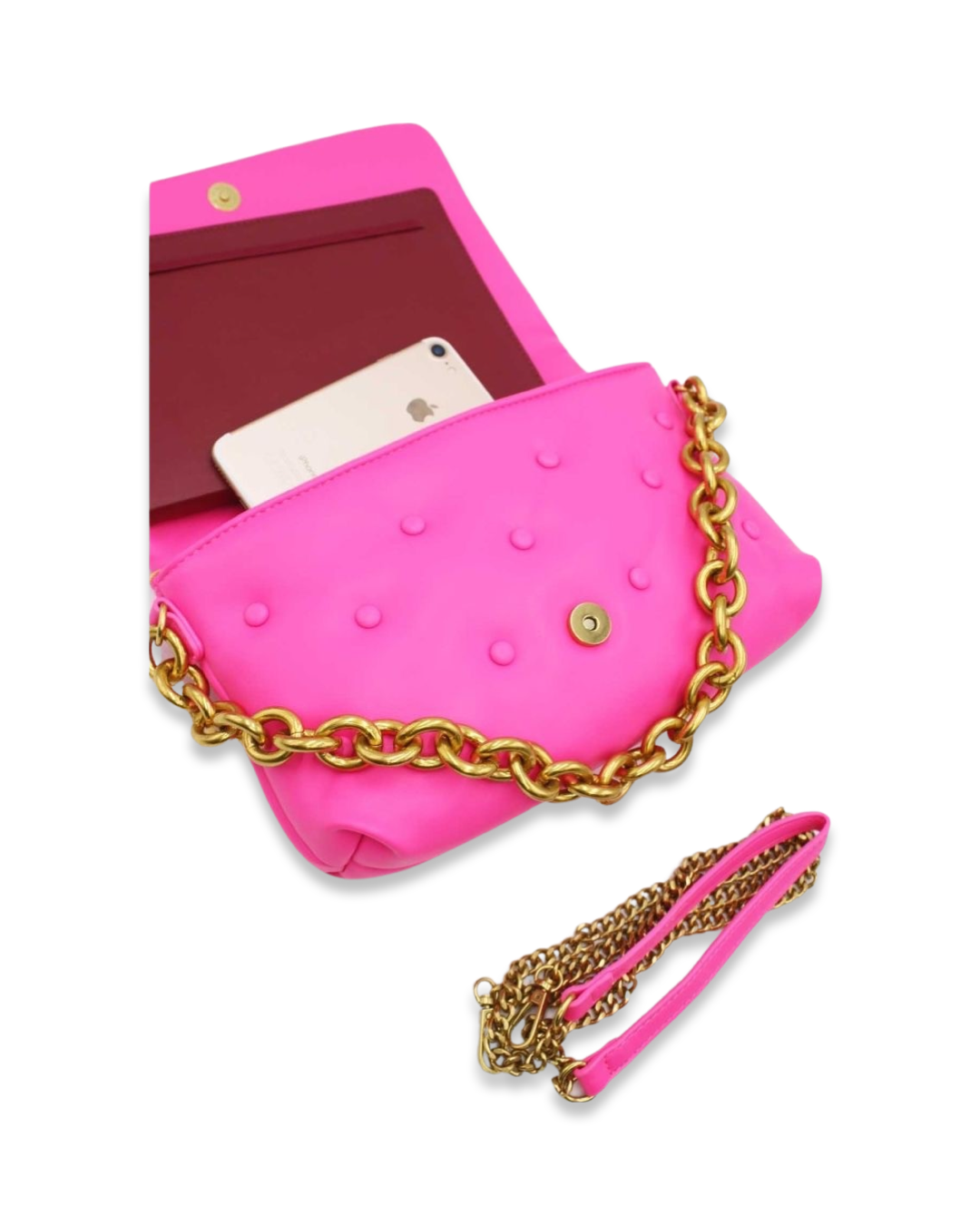 Neon quilted button tas met draagketting