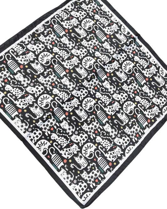 Cats square mini sjaal silky - Black