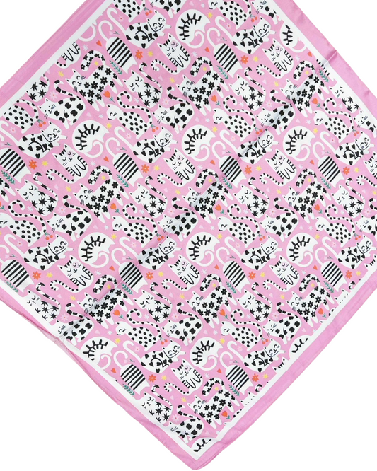 Cats square mini sjaal silky - Pink