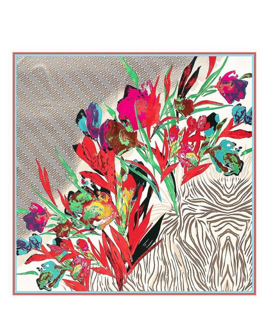 Geo flower square sjaal silky - Ivory