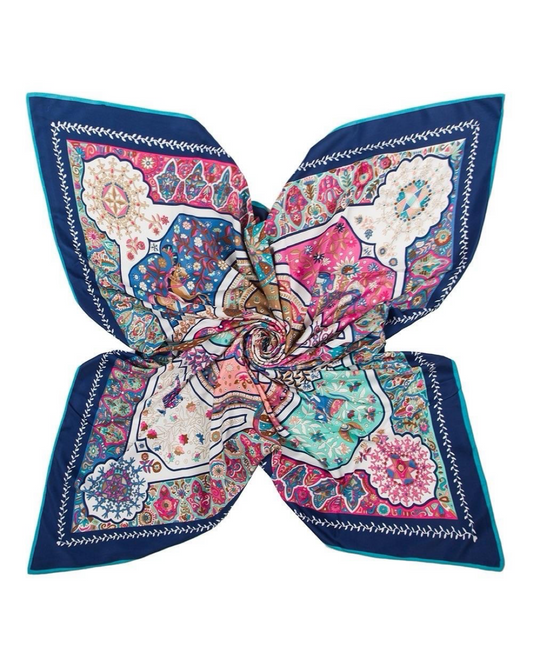 Circus square sjaal silky - Navy