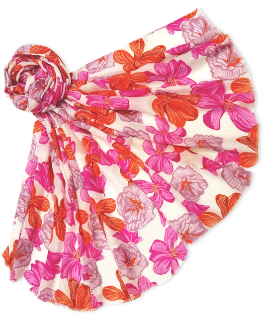 Hibiscus sjaal met katoen - Fuchsia