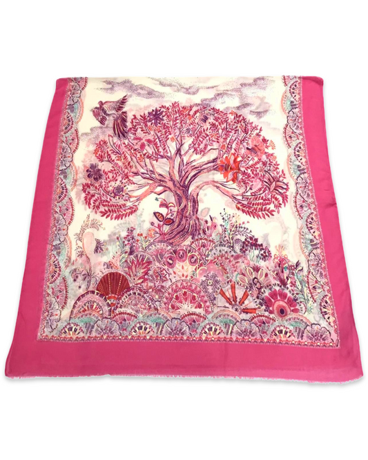 Tree of life sjaal met katoen - Fuchsia