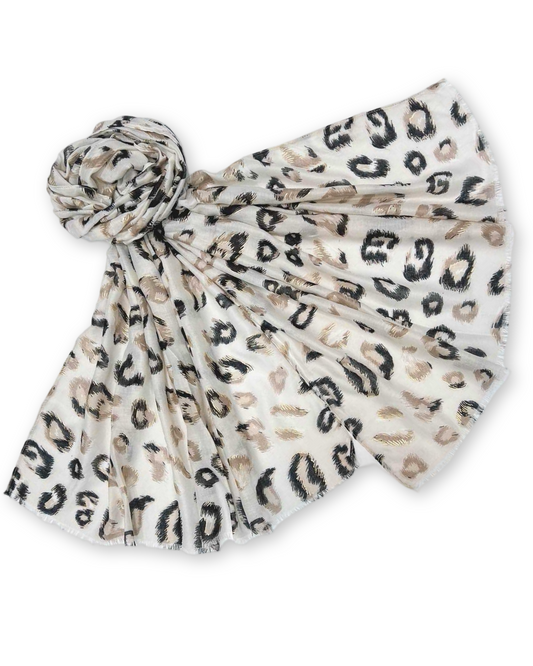 Leopard sjaal met katoen - Beige