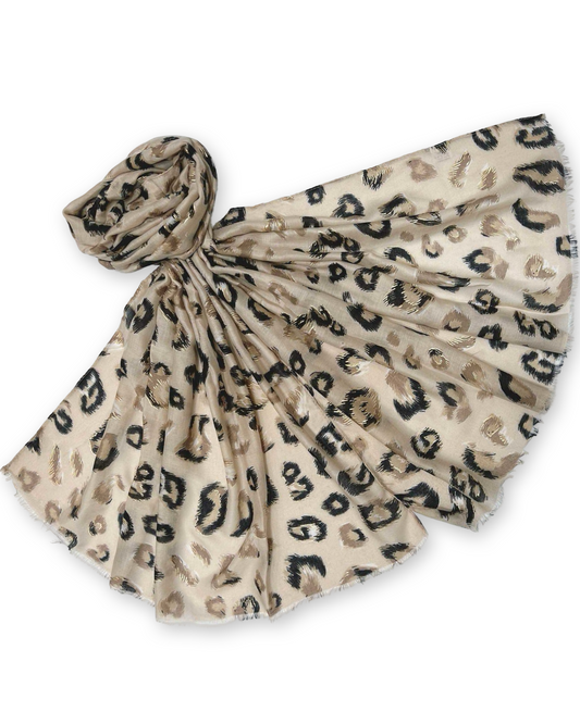 Leopard sjaal met katoen - Taupe