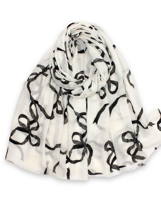 Classic bow sjaal met katoen - White