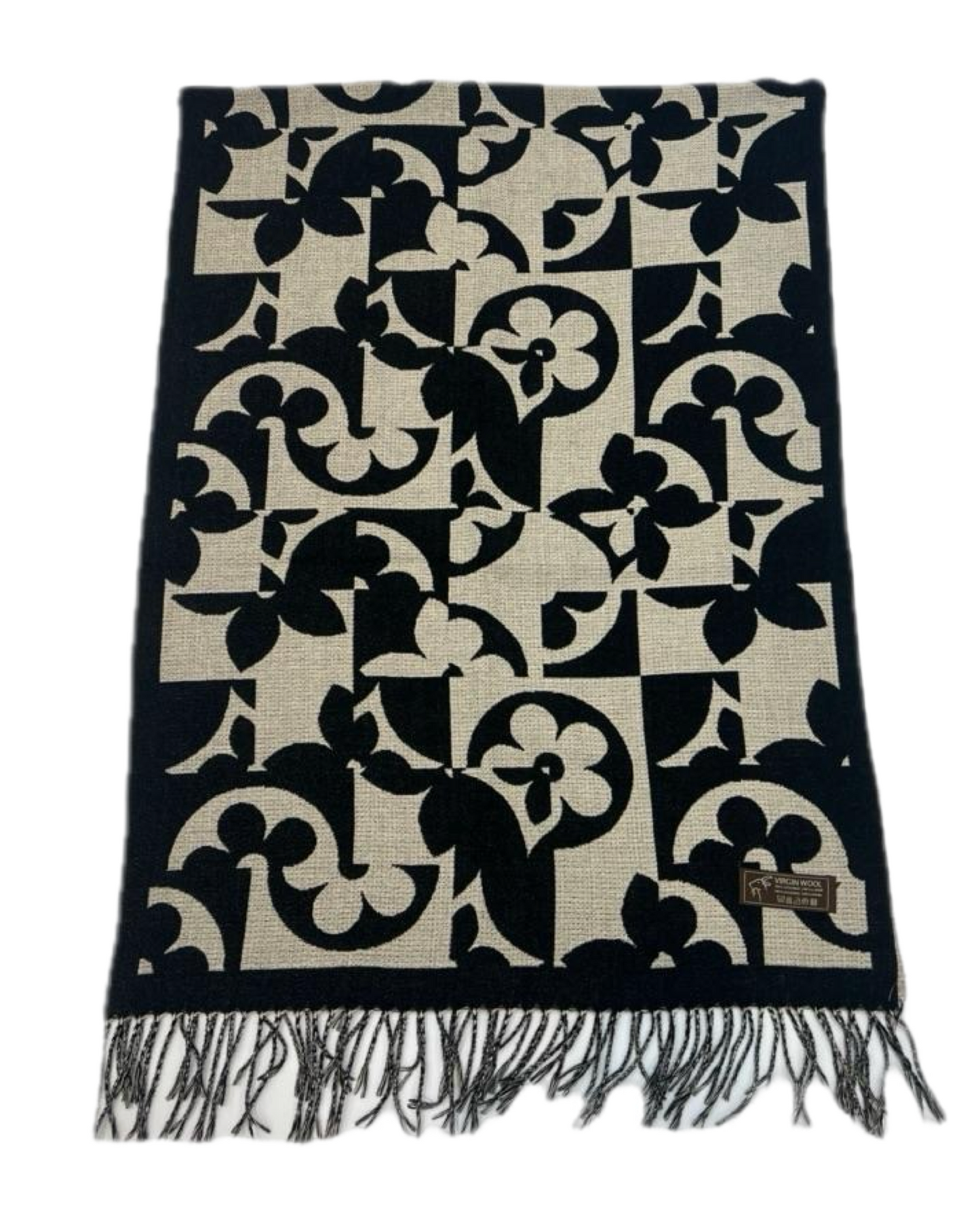 Wintersjaal Flower love - Black/Beige