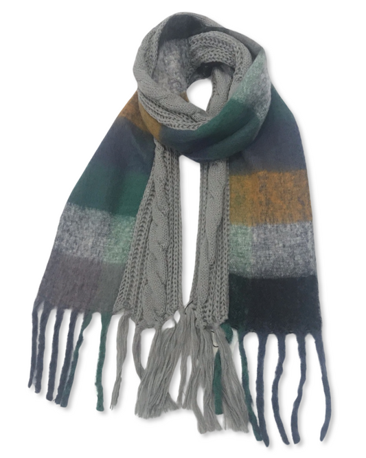 Wintersjaal Cable knit plaid - Grey