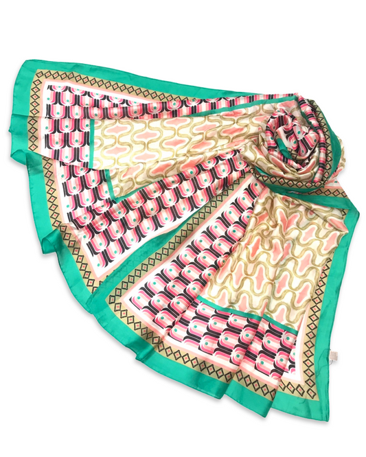Funky retro sjaal silky - Green/Beige