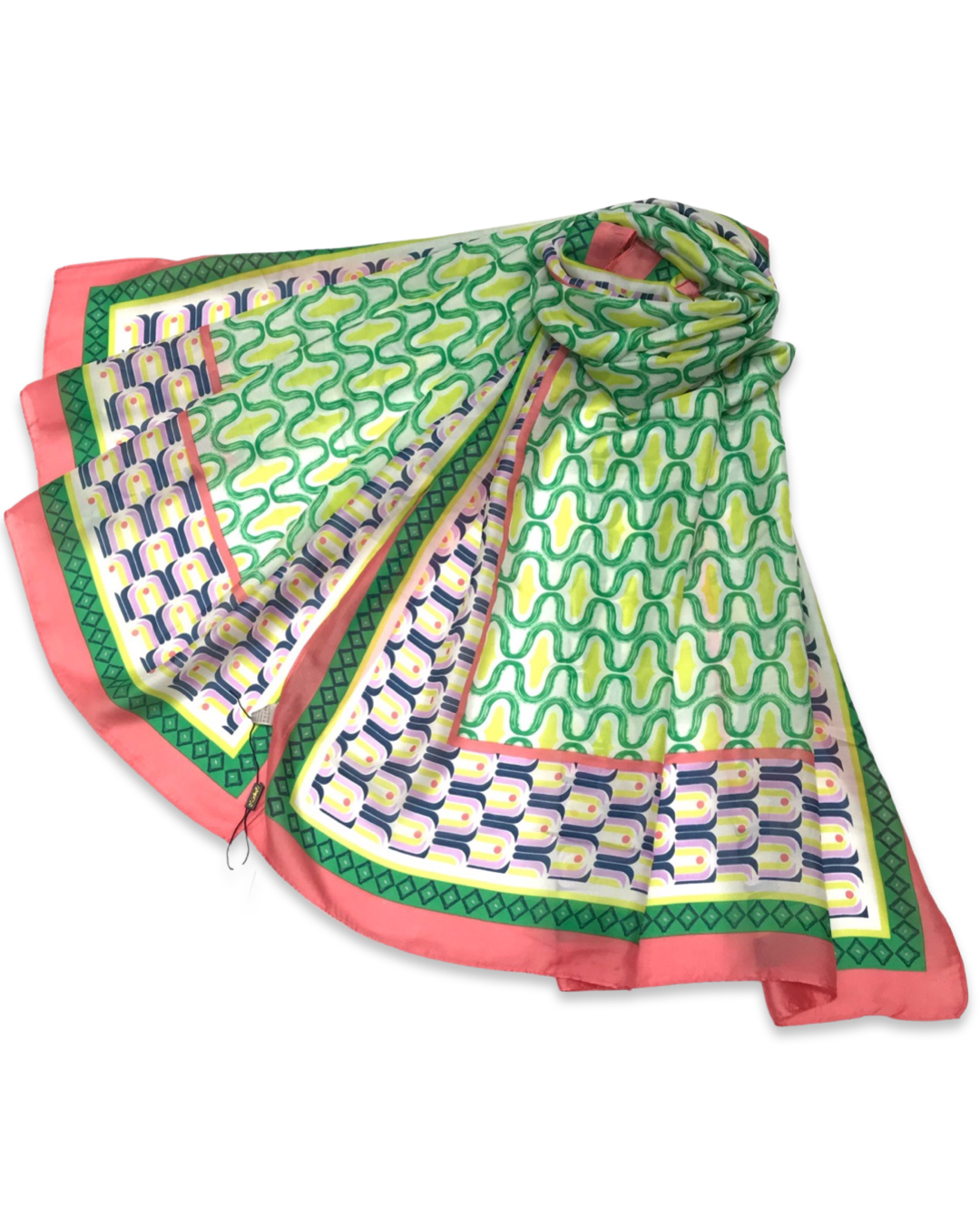 Funky retro sjaal silky - Green/Coral