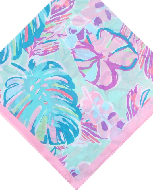 Leaf square mini sjaal silky - Pink