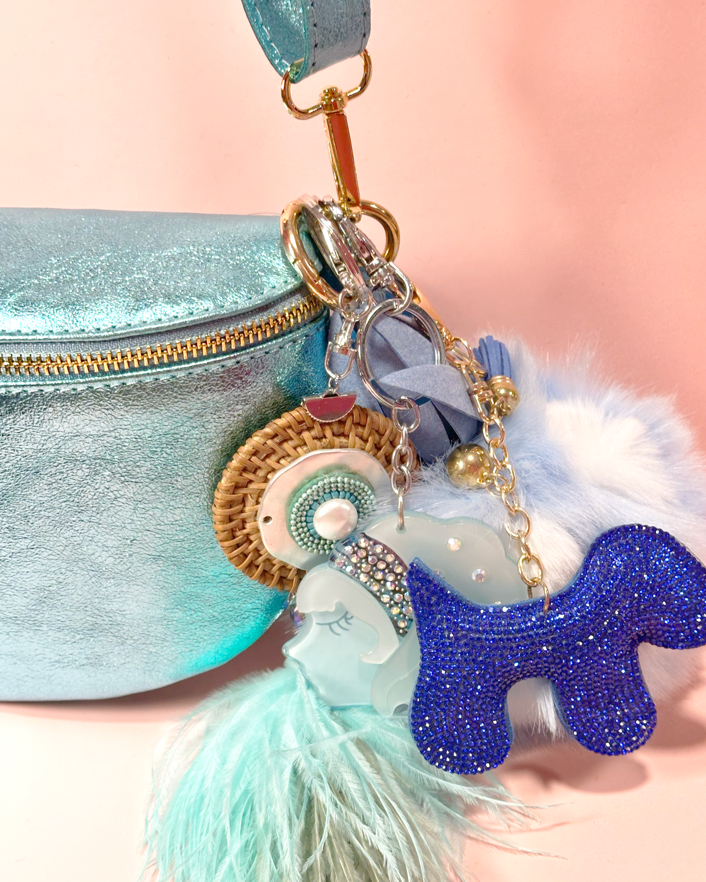 Fluffy pineapple bag charm