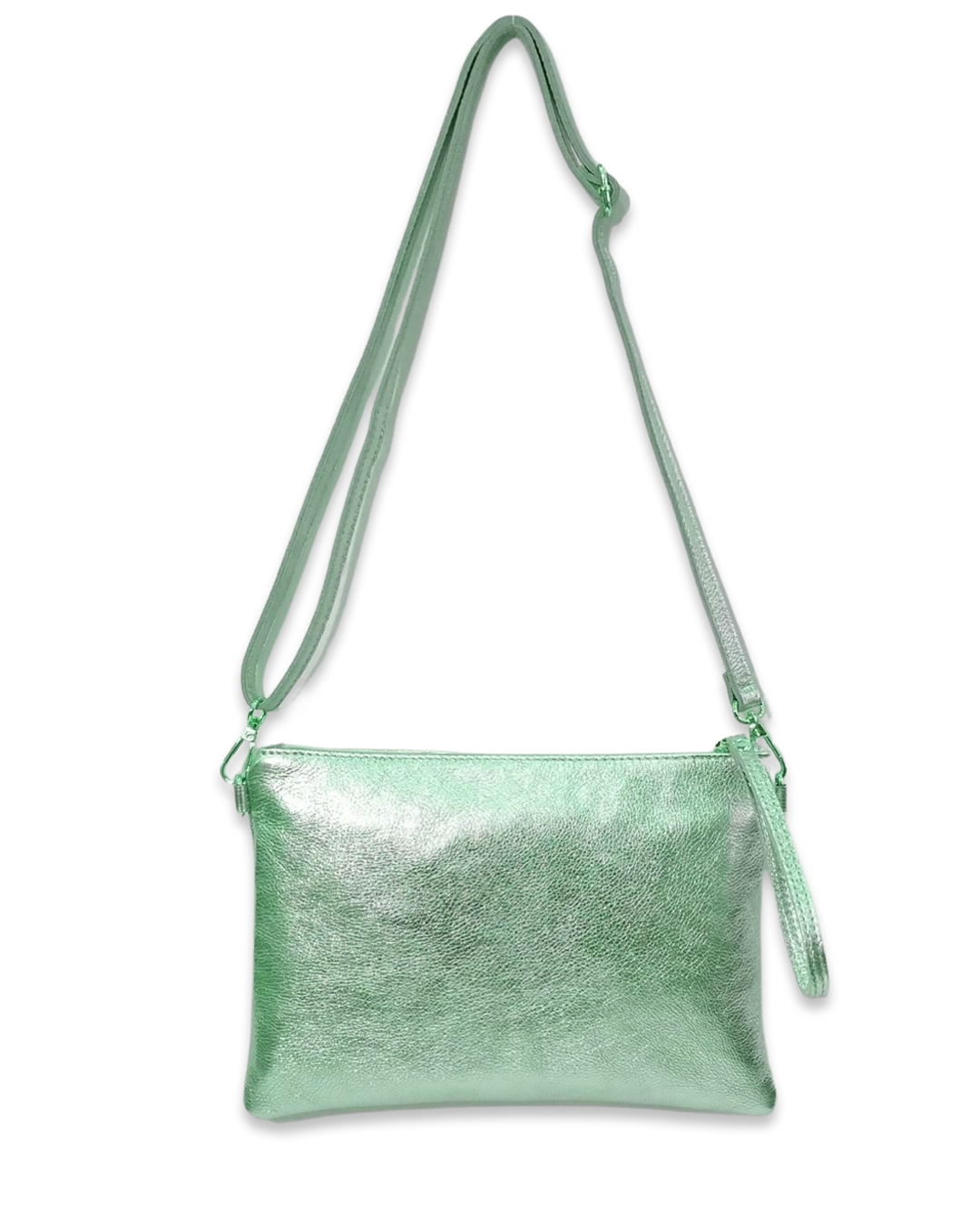 Metallic crossbody tas leer
